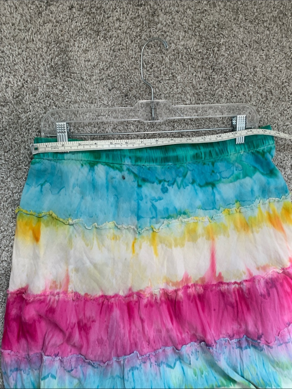 Y2K Sacred Threads Multicolor Tie-Dye Midi Skirt in Teal, Pink & Yellow - Picture 7 of 7